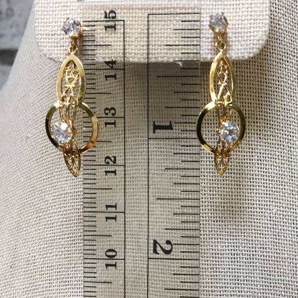 Vintage 10k Lavaliere Earrings w/White Sapphires - Picture 9 of 10